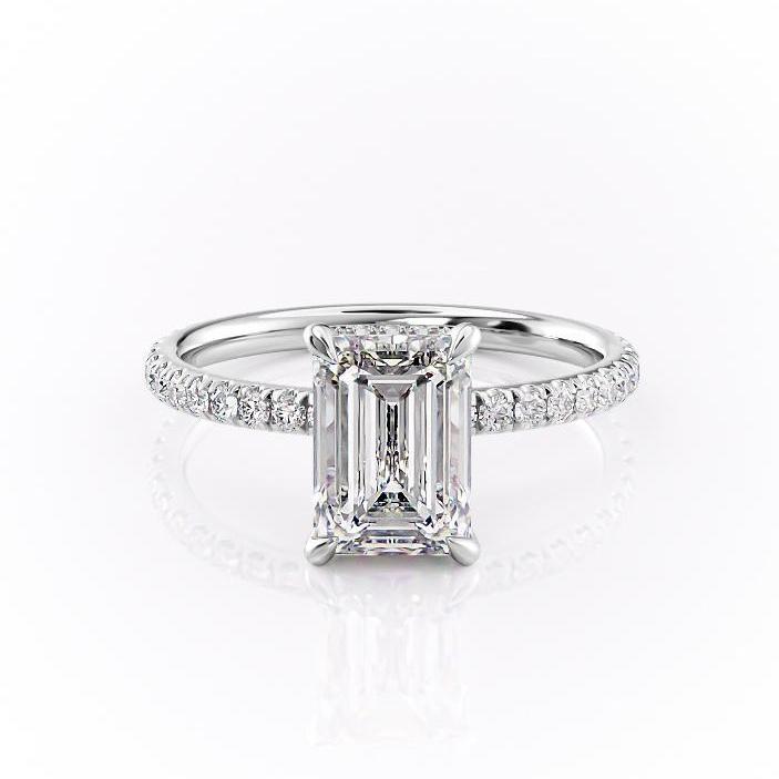 EMERALD CUT MOISSANITE ENGAGEMENT RING, HIDDEN HALO