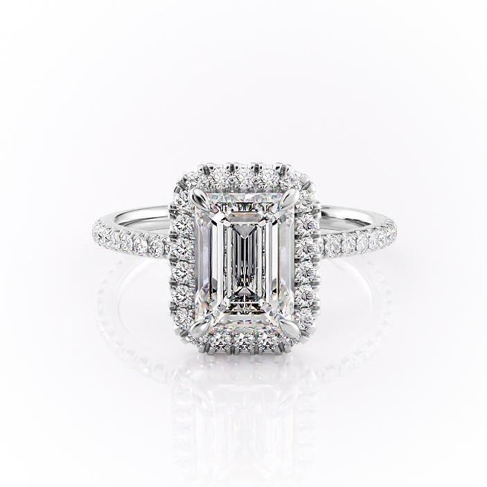 Emerald Cut Moissanite Engagement Ring, Classic Halo