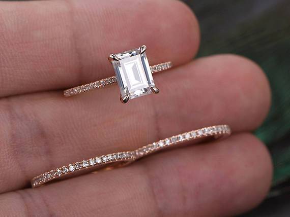 Emerald Cut Classic Style Ring Set, x 3 Rings