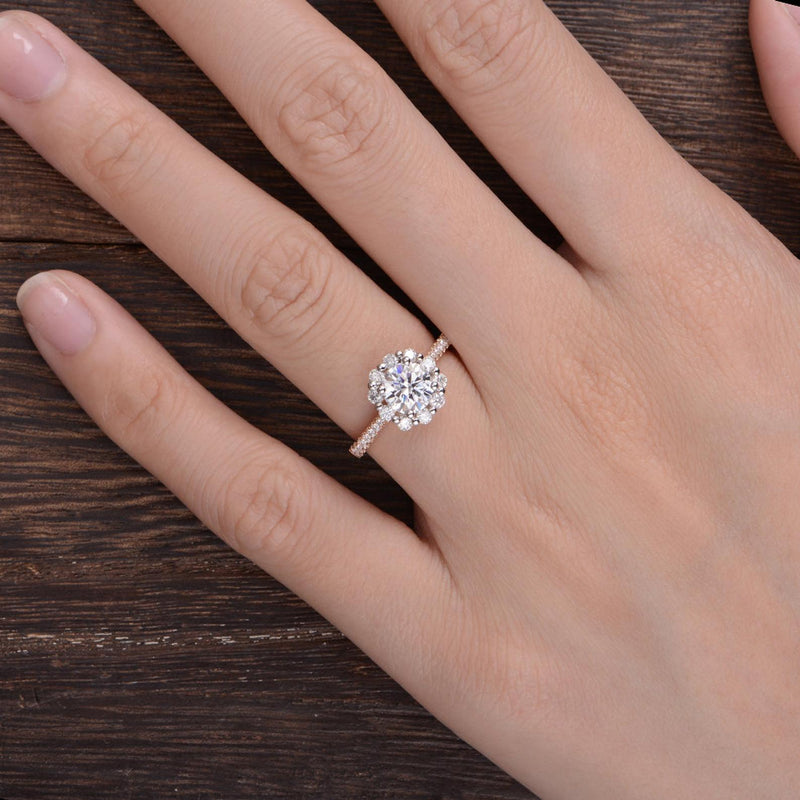 Round Cut Moissanite Engagement Ring, Vintage Halo Design