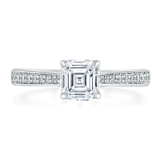 Asscher Cut Moissanite Engagement Ring, Classic Style