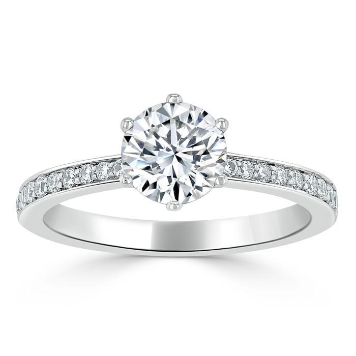 Round Cut Moissanite Engagement Ring, Classic Tiffany Style