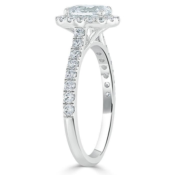 Oval Cut Moissanite Halo Engagement Ring, Tiffany Style