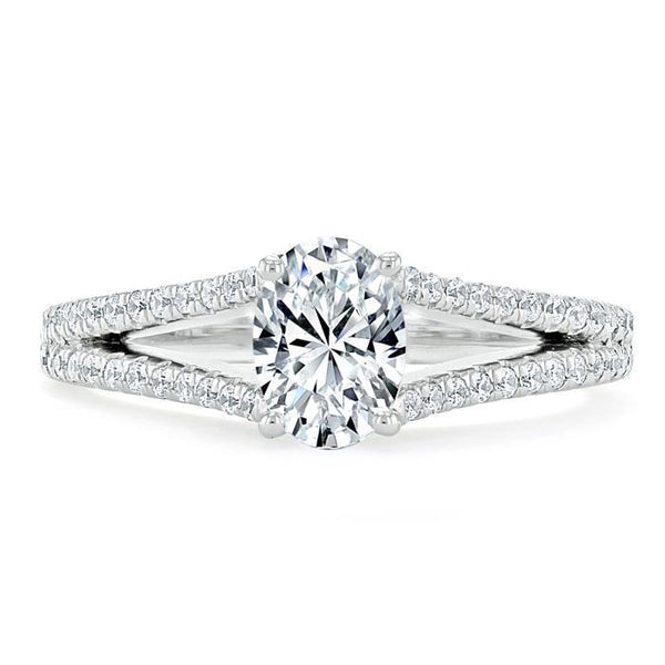 Oval Cut Moissanite Engagement Ring, Split Shank