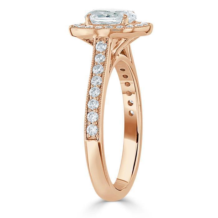 Oval Cut Moissanite Halo Engagement Ring, Tiffany Style