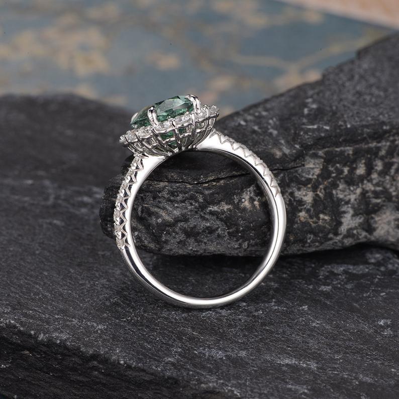 Oval Cut Green Tourmaline, Traditional Halo Design