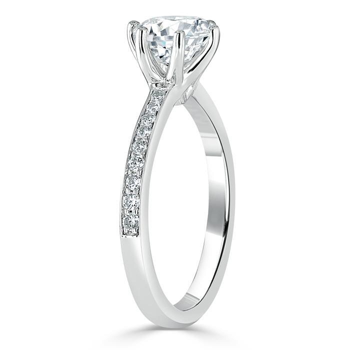 Round Cut Moissanite Engagement Ring, Classic Tiffany Style