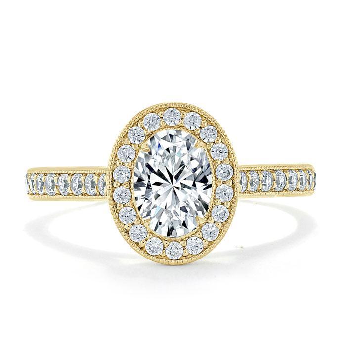 Oval Cut Moissanite Halo Engagement Ring, Tiffany Style