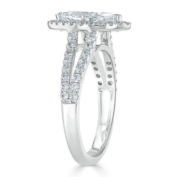 Marquise Cut Moissanite Halo Engagement Ring, Tiffany Style