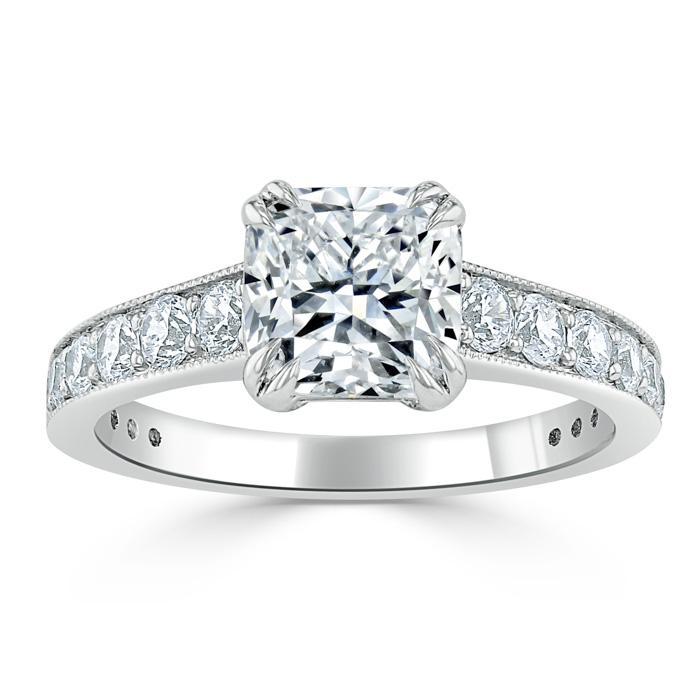 Cushion Cut Moissanite Engagement Ring, Tiffany Style