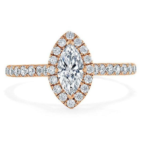 Marquise Cut Moissanite Halo Engagement Ring, Tiffany Style