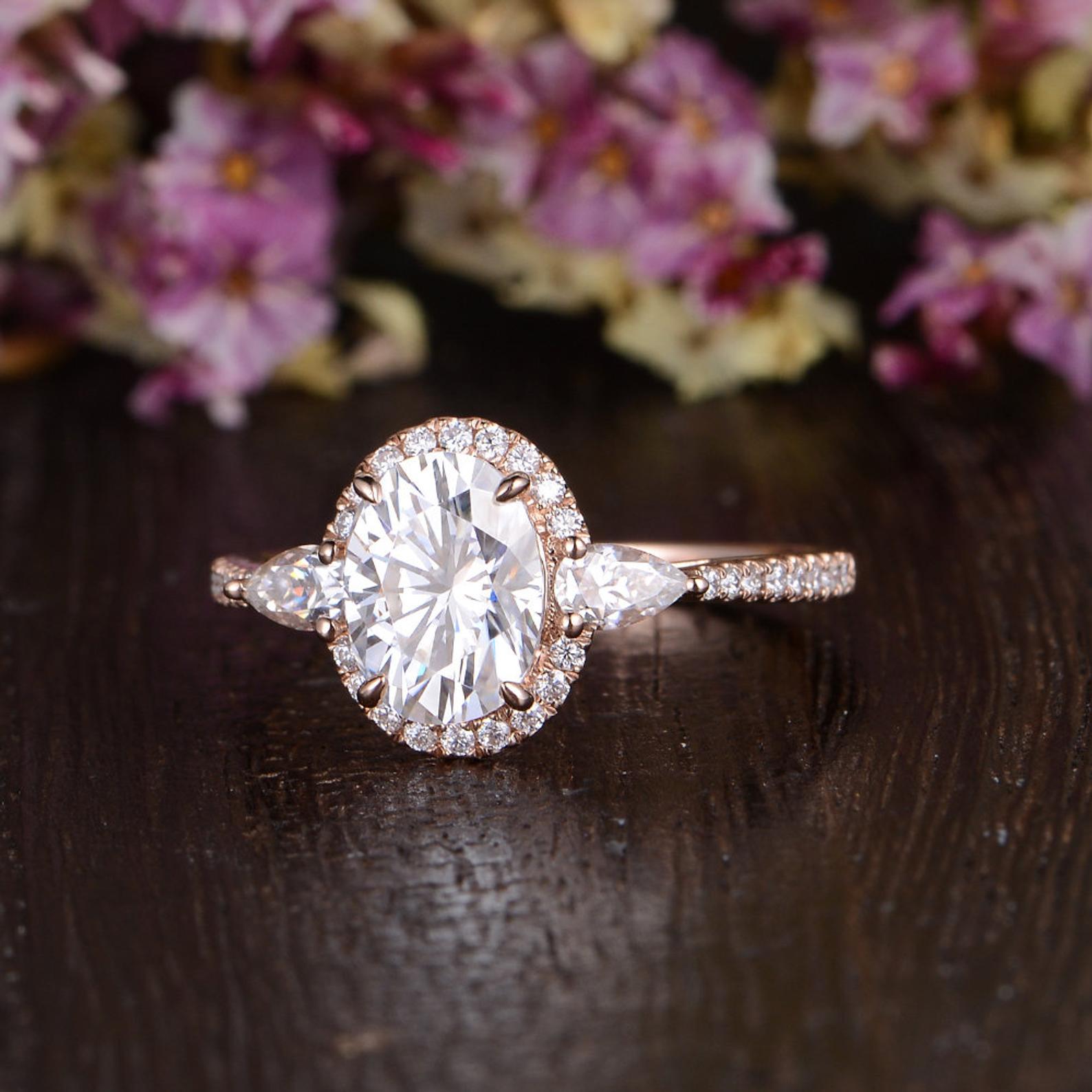 Oval Cut Moissanite Engagement Ring, Vintage Design