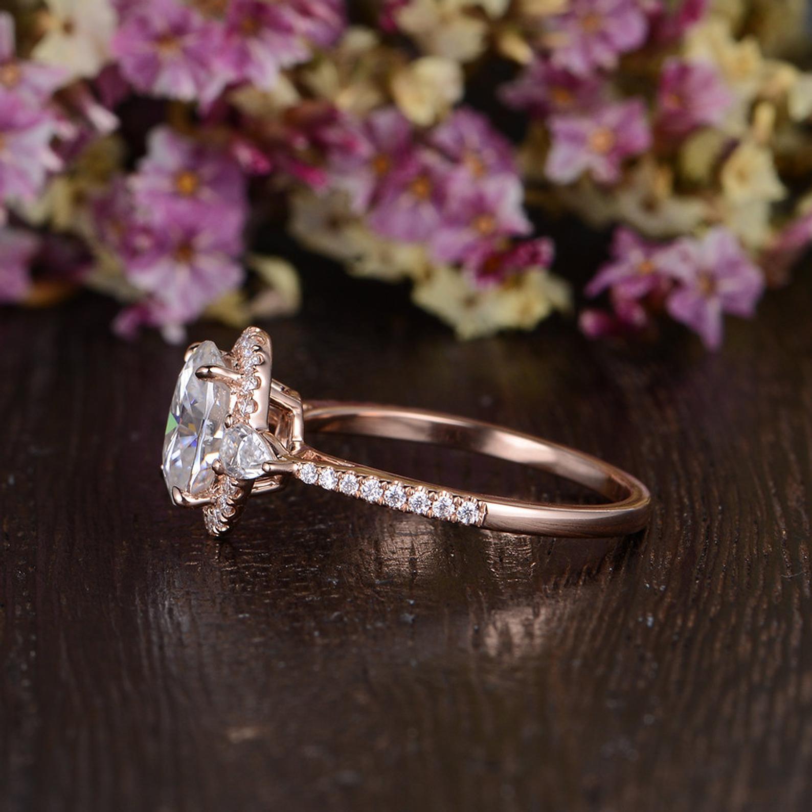 Oval Cut Moissanite Engagement Ring, Vintage Design