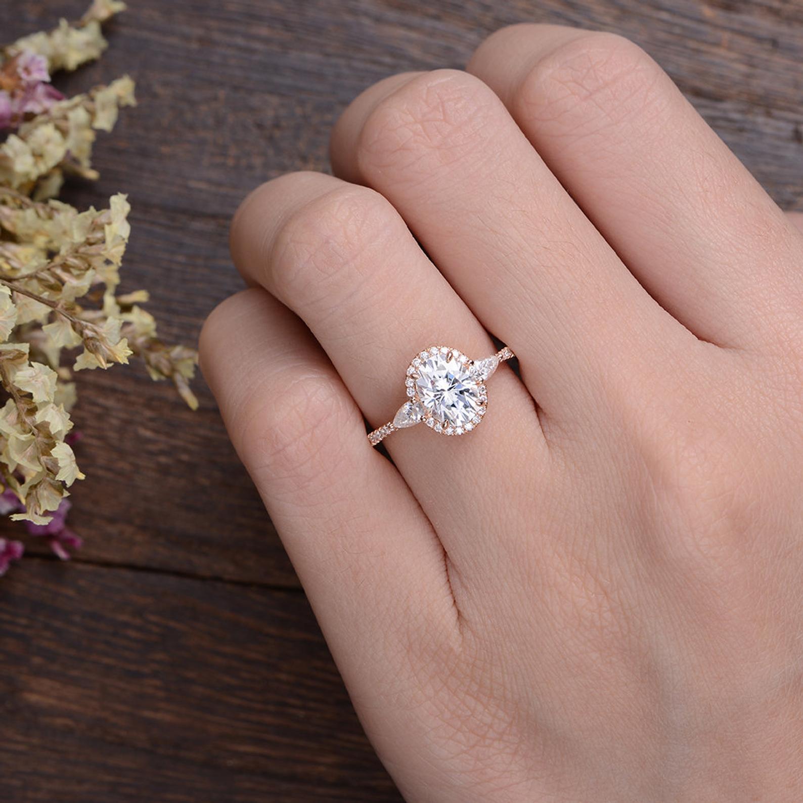 Oval Cut Moissanite Engagement Ring, Vintage Design