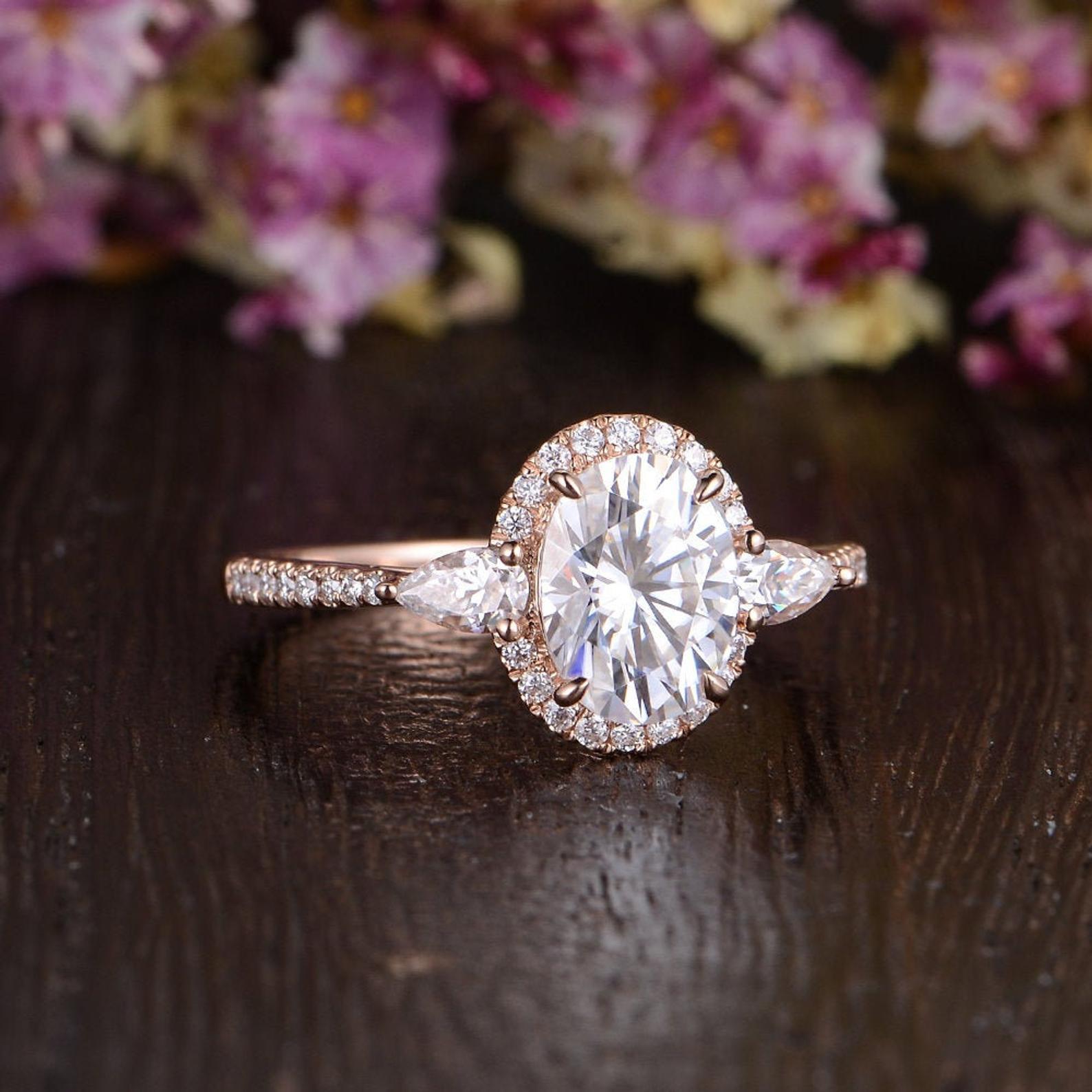 Oval Cut Moissanite Engagement Ring, Vintage Design