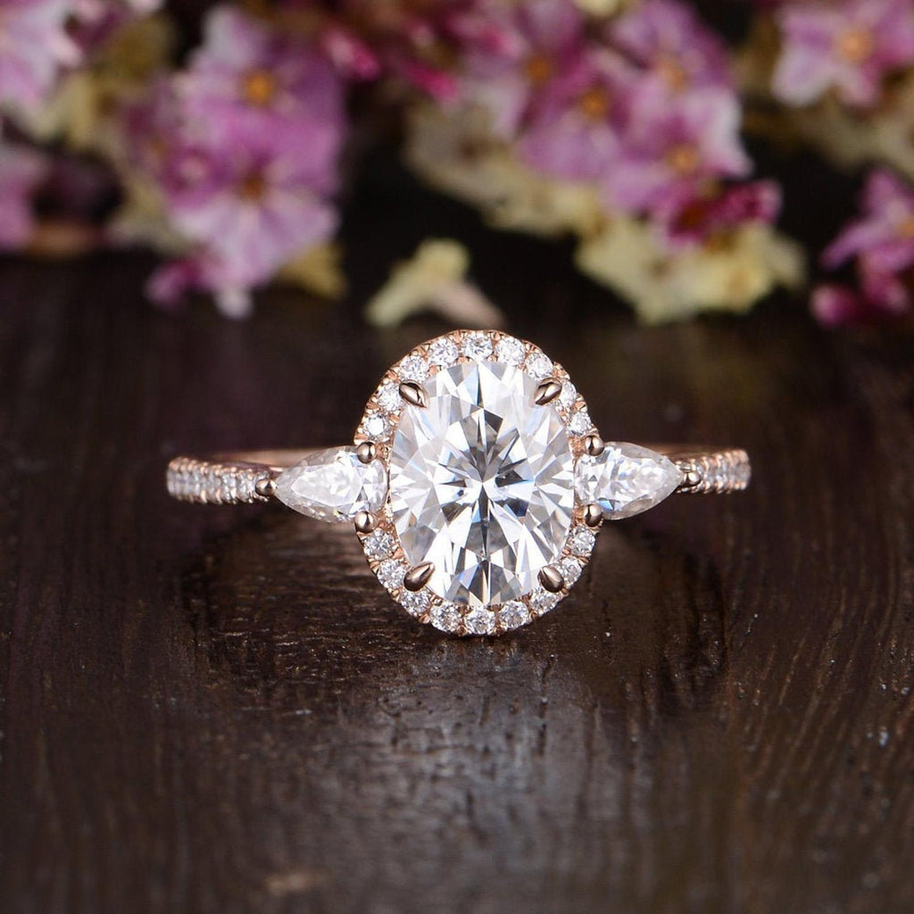 Oval Cut Moissanite Engagement Ring, Vintage Design