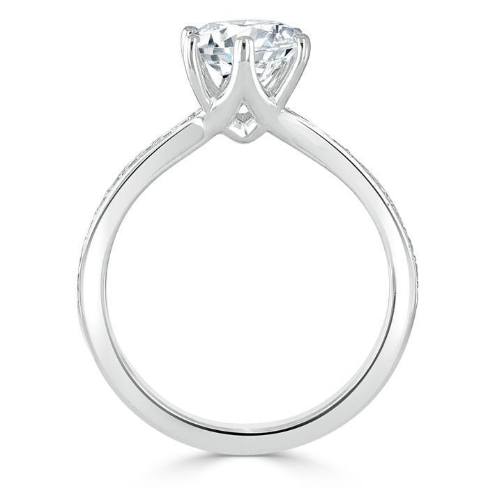 Round Cut Moissanite Engagement Ring, Classic Tiffany Style