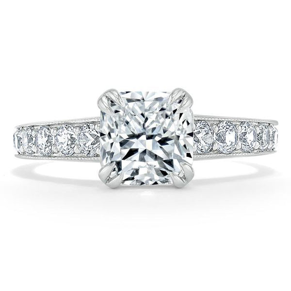 Cushion Cut Moissanite Engagement Ring, Tiffany Style