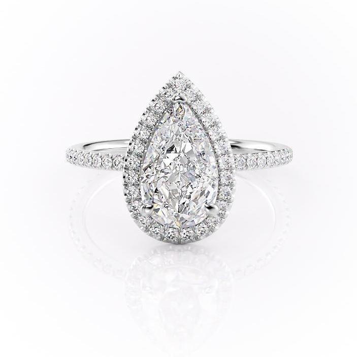 Pear Cut Moissanite Ring, Classic Halo Design