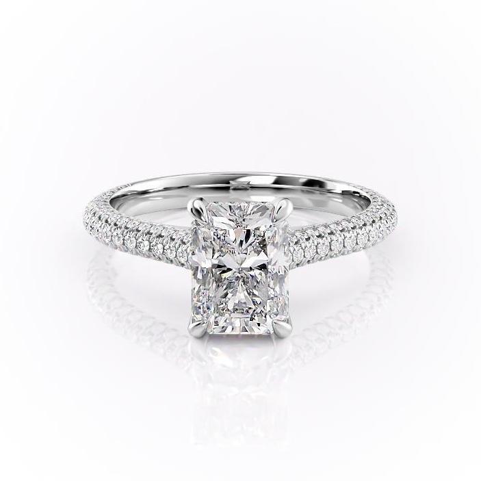 Radiant Cut Moissanite Engagement Ring, Pave Set Shoulders