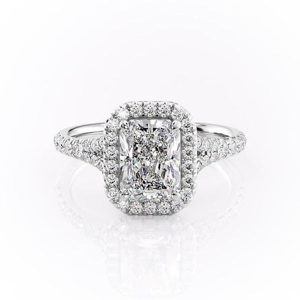 Radiant Cut Moissanite Engagement Ring, Split Shank