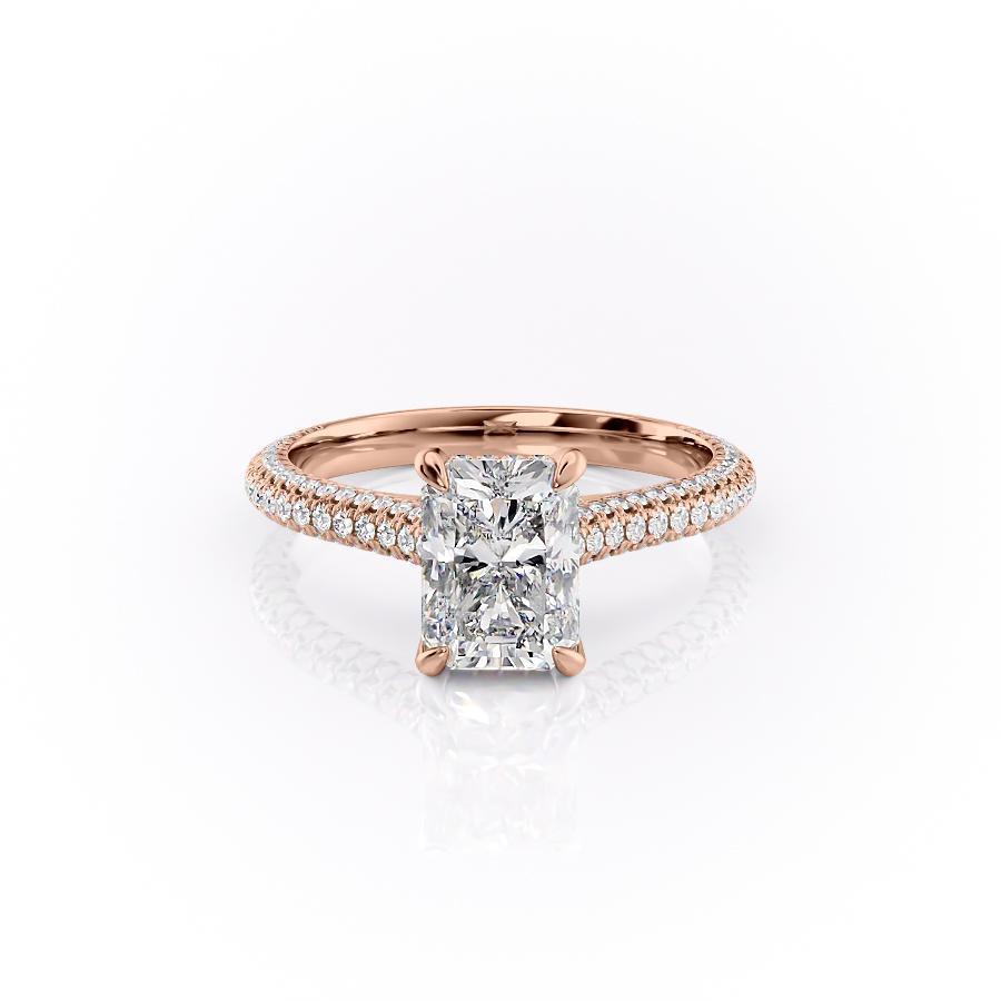 Radiant Cut Moissanite Engagement Ring, Pave Set Shoulders