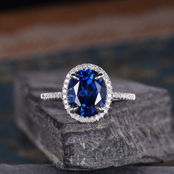 Oval Cut Blue Sapphire, Classic Halo Ring