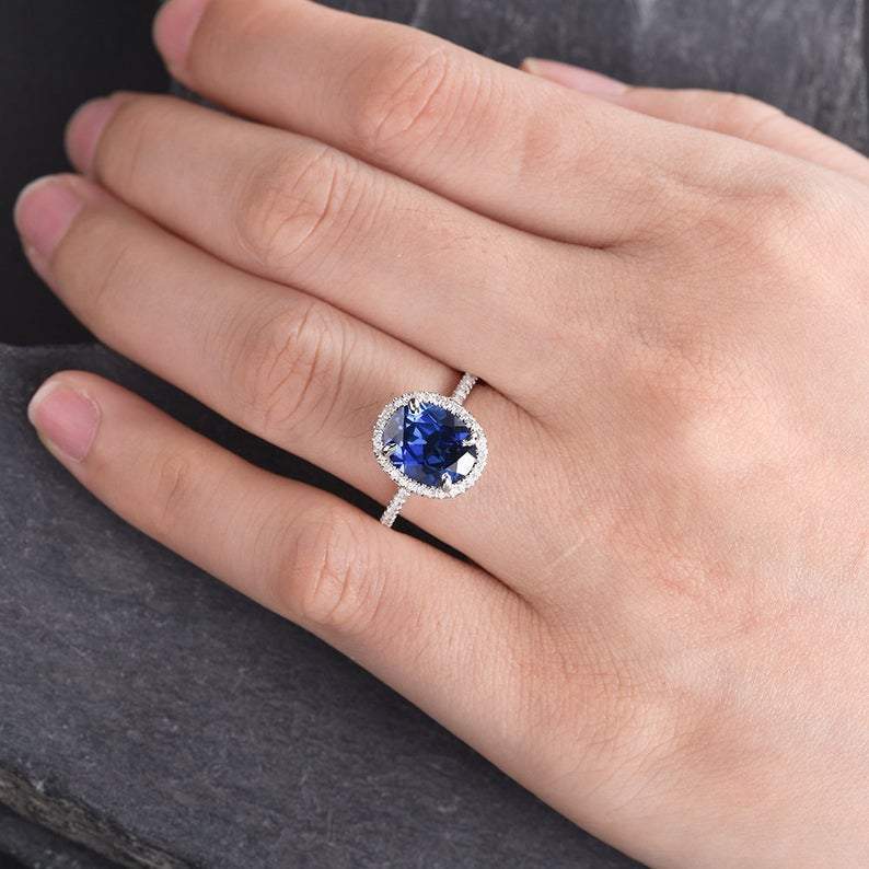 Oval Cut Blue Sapphire, Classic Halo Ring