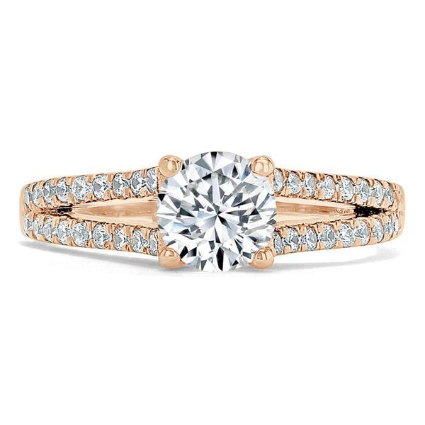 Round Cut Moissanite Engagement Ring, Tiffany Style Double Row Band