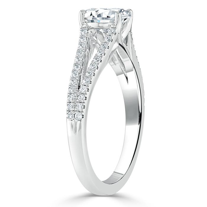 Oval Cut Moissanite Engagement Ring, Split Shank