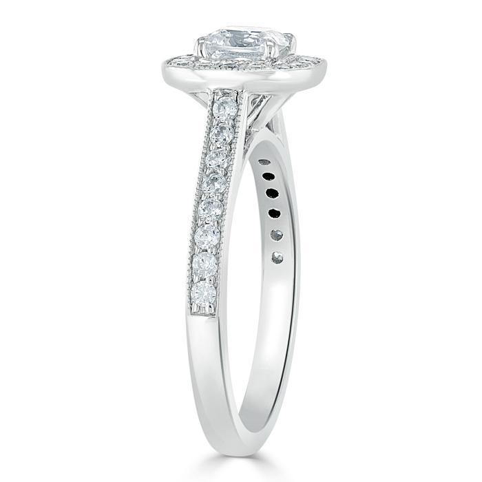 Cushion Cut Moissanite Halo Engagement Ring, Tiffany Style