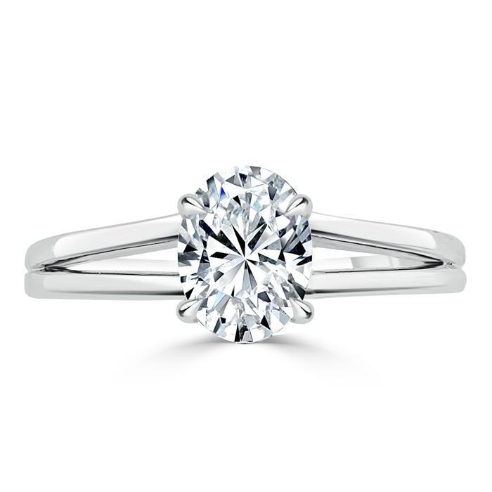 Oval Cut Moissanite Engagement Ring, Classic Style with Split Shank